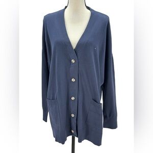 Tommy Hilfiger Long Sleeve Magnetic Closure Cardigan Sweater - Navy Blue - XL